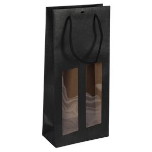 Sac Buffalo  papier kraft brun noir 2 bouteilles fenêtre PVC