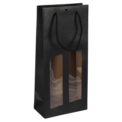 Sac Buffalo  papier kraft brun noir 2 bouteilles fenêtre PVC