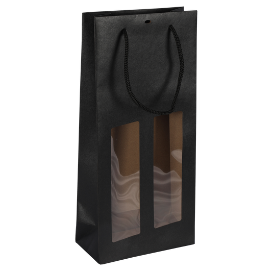 Sac Buffalo  papier kraft brun noir 2 bouteilles fenêtre PVC