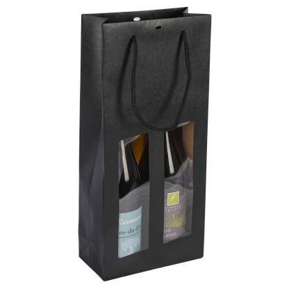 Sac Buffalo  papier kraft brun noir 2 bouteilles fenêtre PVC