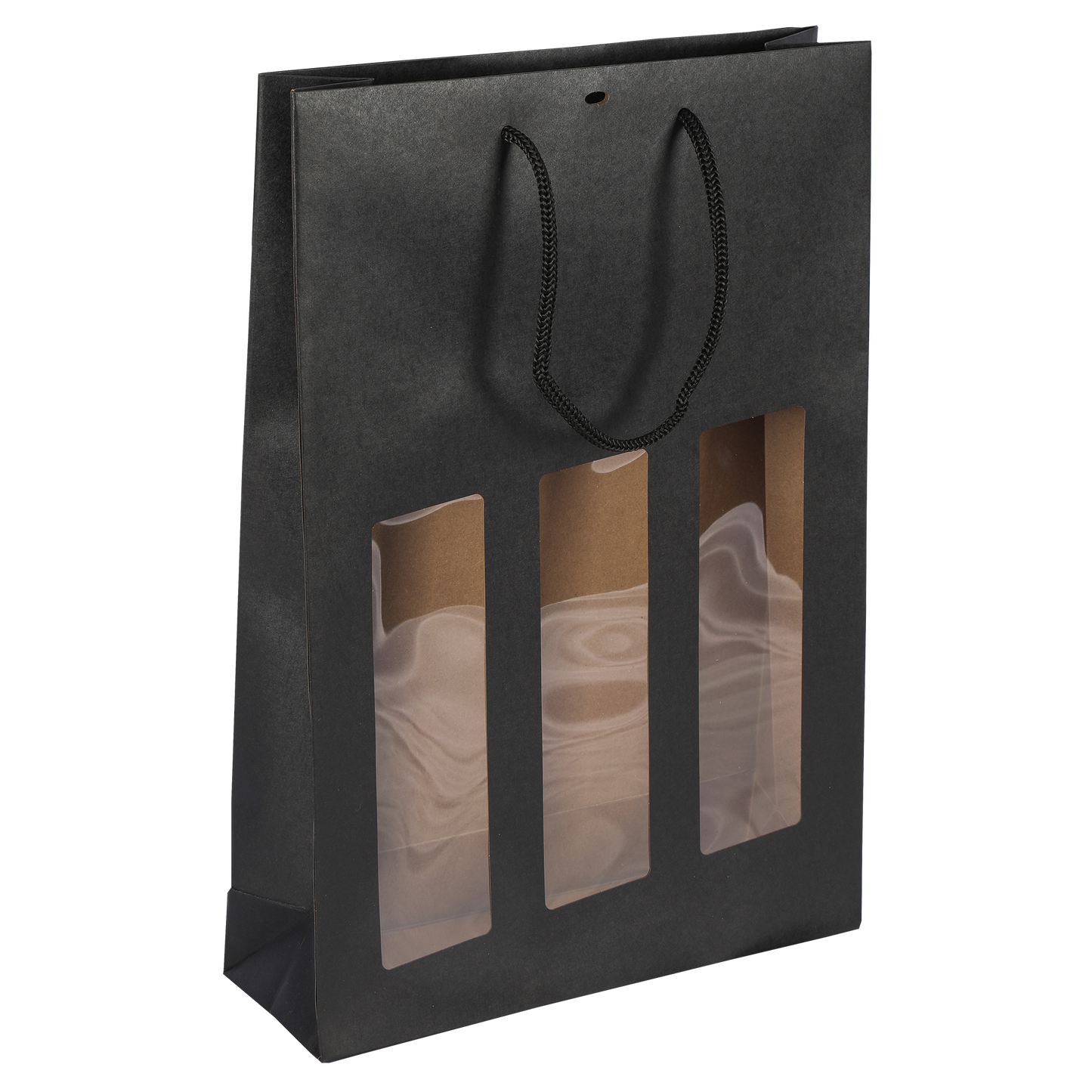 Sac Buffalo  papier kraft brun noir  3 bouteilles fenêtre PVC