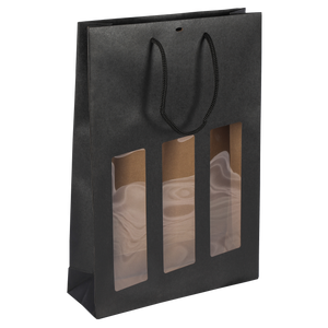 Sac Buffalo  papier kraft brun noir  3 bouteilles fenêtre PVC