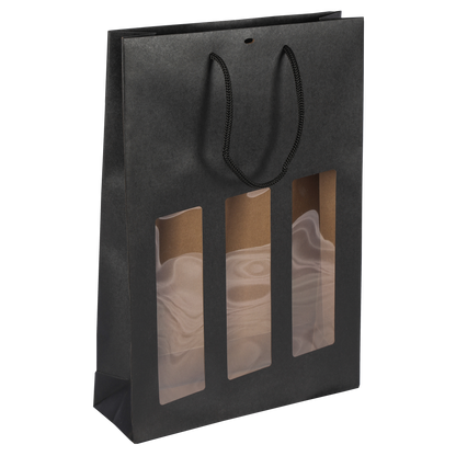 Sac Buffalo  papier kraft brun noir  3 bouteilles fenêtre PVC