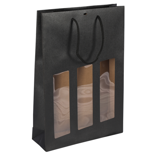 Sac Buffalo  papier kraft brun noir  3 bouteilles fenêtre PVC