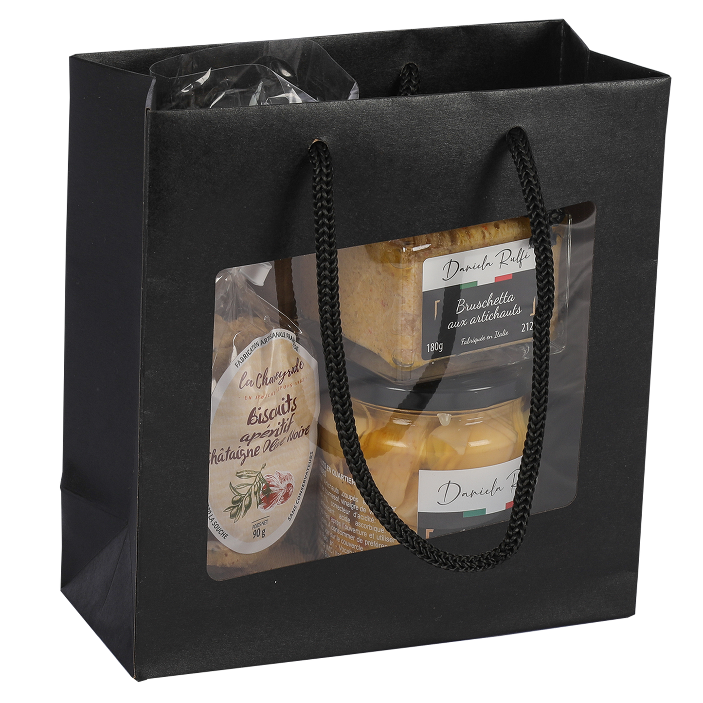 Sac Buffalo  papier kraft brun noir Terroir 18x8x19cm  fenêtre PVC