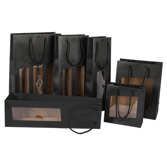 Sac Buffalo  papier kraft brun noir 1 bouteille fenêtre PVC