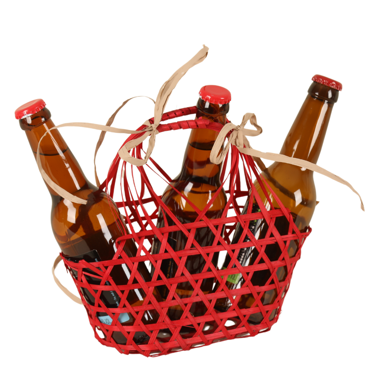 Panier Lio ajouré bambou framboise ovale 20x12x10/22cm