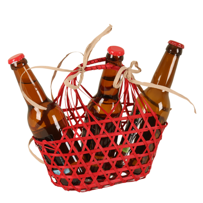 Panier Lio ajouré bambou framboise ovale 20x12x10/22cm