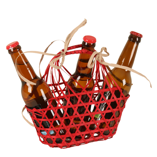Panier Lio ajouré bambou framboise ovale 20x12x10/22cm