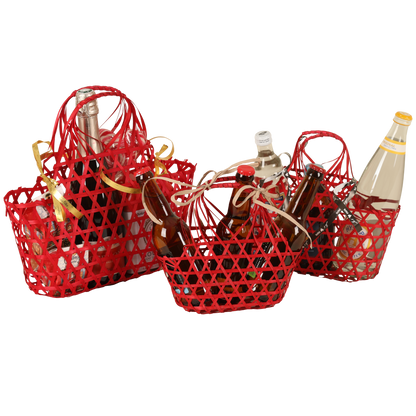 Panier Lio ajouré bambou framboise ovale 20x12x10/22cm