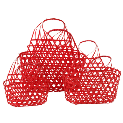 Panier Lio ajouré bambou framboise ovale 25x12x12/24cm