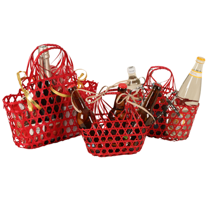 Panier Lio ajouré bambou framboise ovale 25x12x12/24cm
