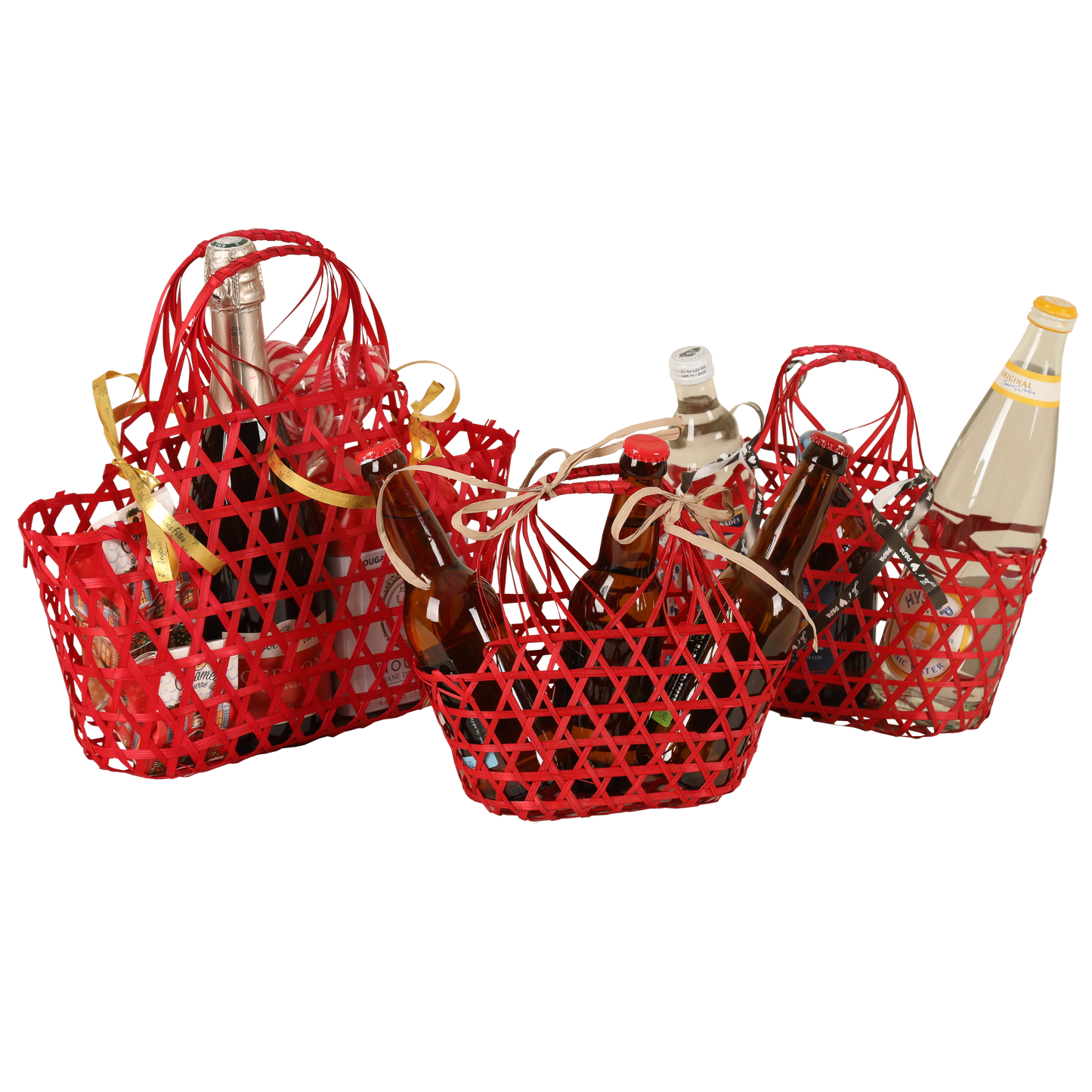 Panier Lio ajouré bambou framboise ovale 29x12x16/29cm