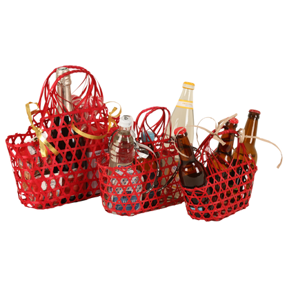 Panier Lio ajouré bambou framboise ovale 25x12x12/24cm