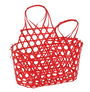 Panier Lio ajouré bambou framboise ovale 25x12x12/24cm