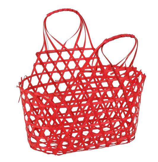 Panier Lio ajouré bambou framboise ovale 25x12x12/24cm
