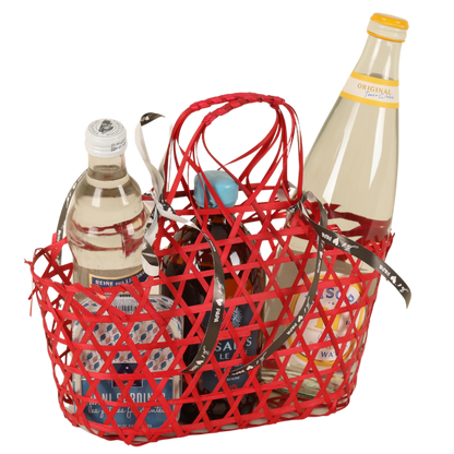 Panier Lio ajouré bambou framboise ovale 25x12x12/24cm