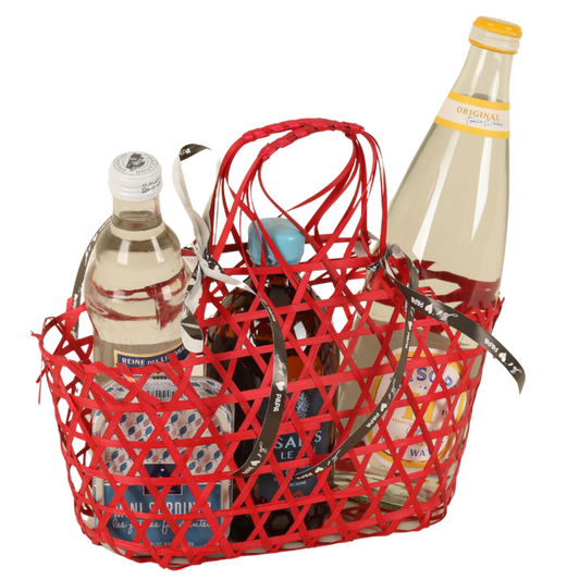 Panier Lio ajouré bambou framboise ovale 25x12x12/24cm