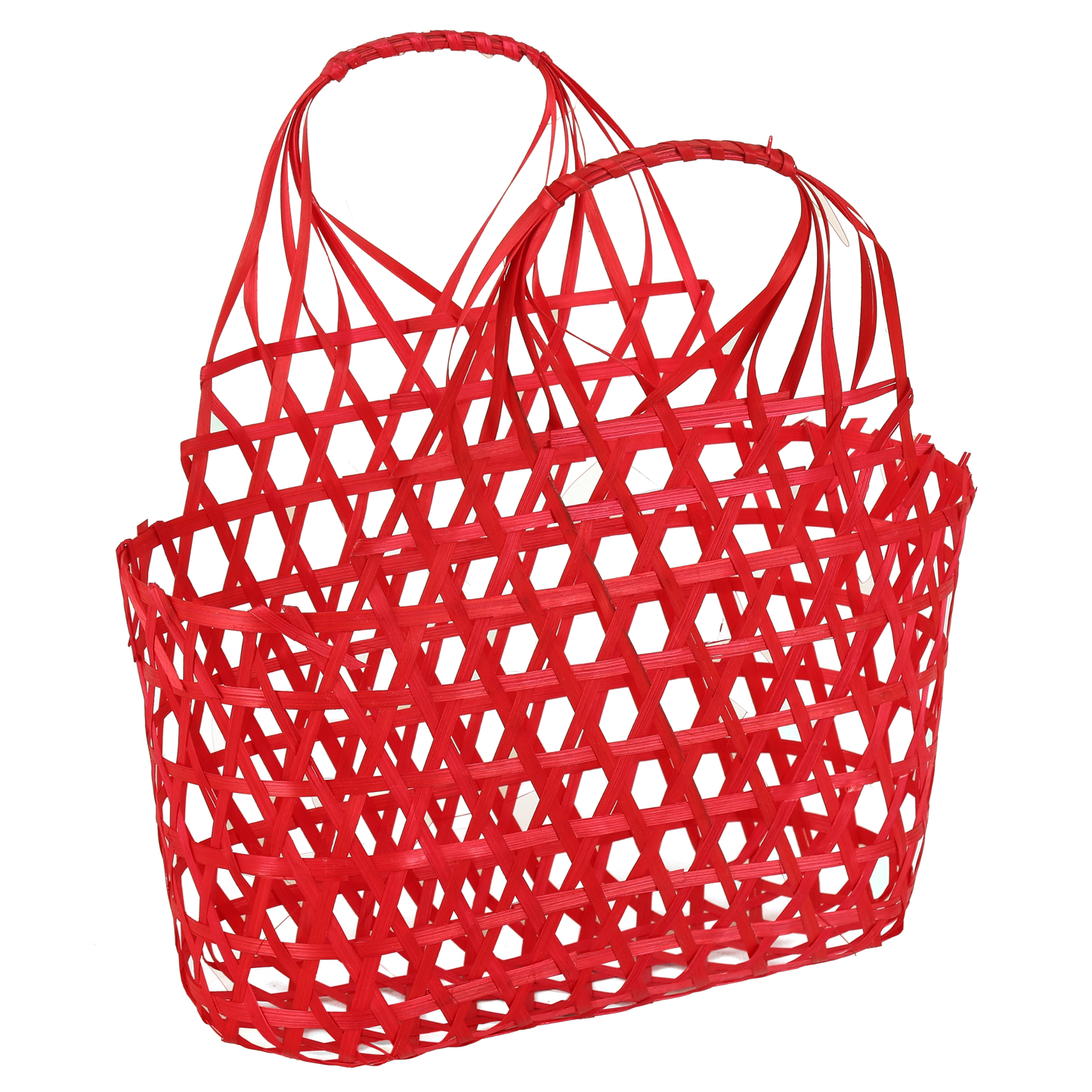 Panier Lio ajouré bambou framboise ovale 29x12x16/29cm