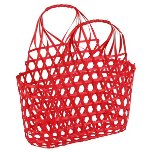 Panier Lio ajouré bambou framboise ovale 29x12x16/29cm