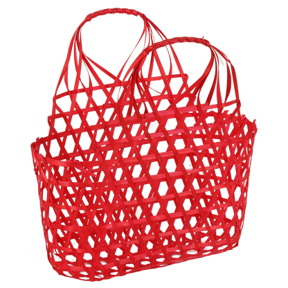 Panier Lio ajouré bambou framboise ovale 29x12x16/29cm