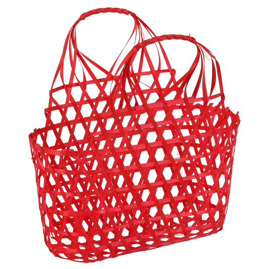 Panier Lio ajouré bambou framboise ovale 29x12x16/29cm