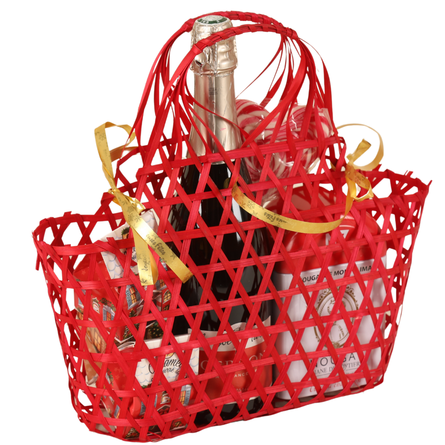 Panier Lio ajouré bambou framboise ovale 29x12x16/29cm