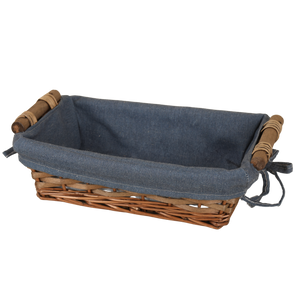 Corbeille Azur osier/bois marron tissu bleu rectangle 33x23x9cm