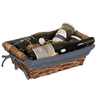 Corbeille Azur osier/bois marron tissu bleu rectangle 33x23x9cm
