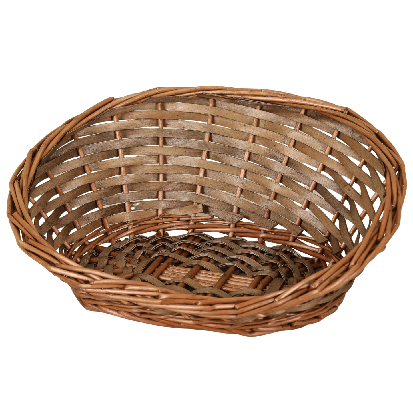 Corbeille Océane osier/bois marron asymétrique 36x30x5/15cm