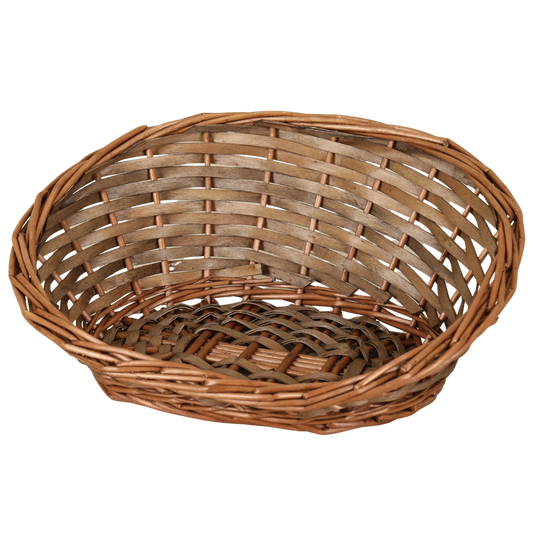 Corbeille Océane osier/bois marron asymétrique 36x30x5/15cm