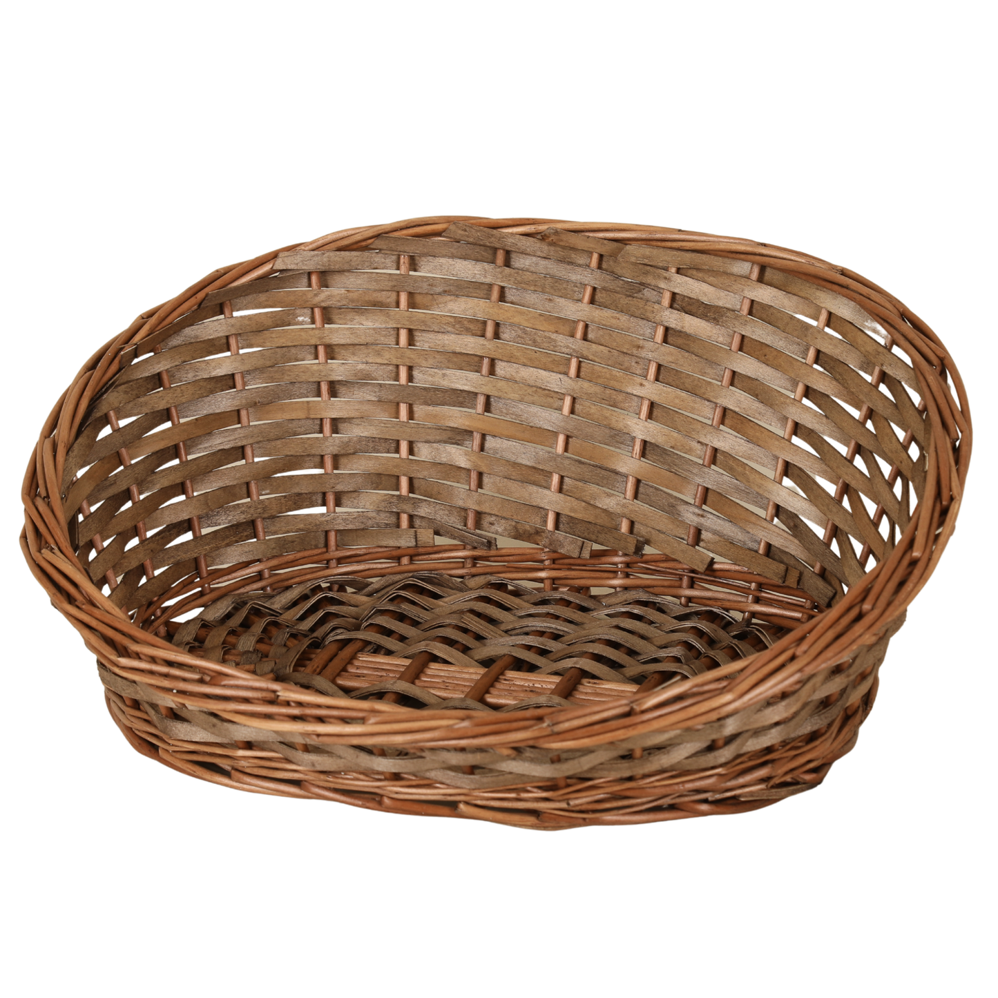 Corbeille Océane osier/bois marron asymétrique 43x35x6/18cm