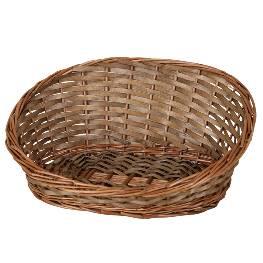 Corbeille Océane osier/bois marron asymétrique 43x35x6/18cm