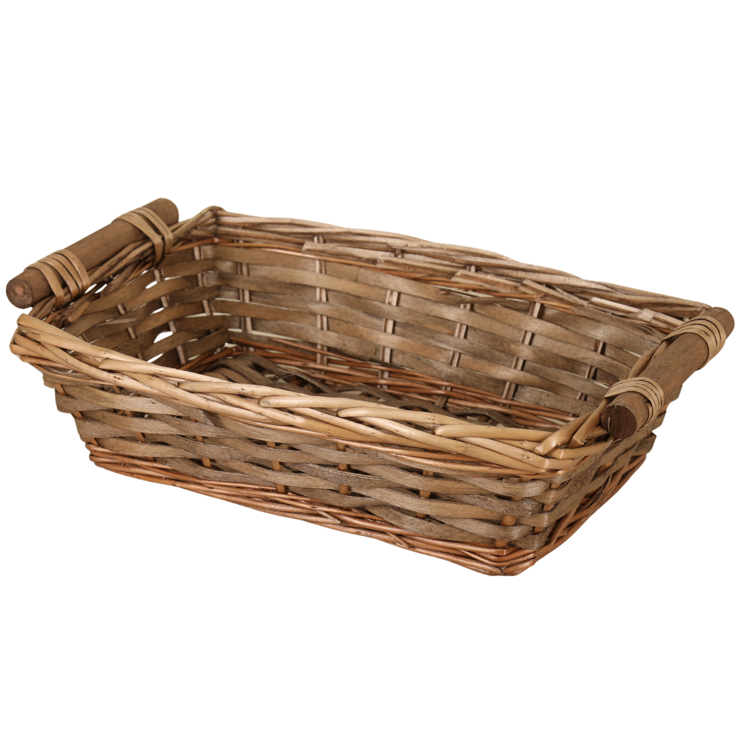 Corbeille Océane osier/bois marron rectangle 33x23x9cm