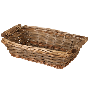 Corbeille Océane osier/bois marron rectangle 33x23x9cm