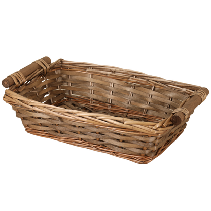 Corbeille Océane osier/bois marron rectangle 33x23x9cm