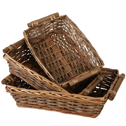 Corbeille Océane osier/bois marron rectangle 33x23x9cm