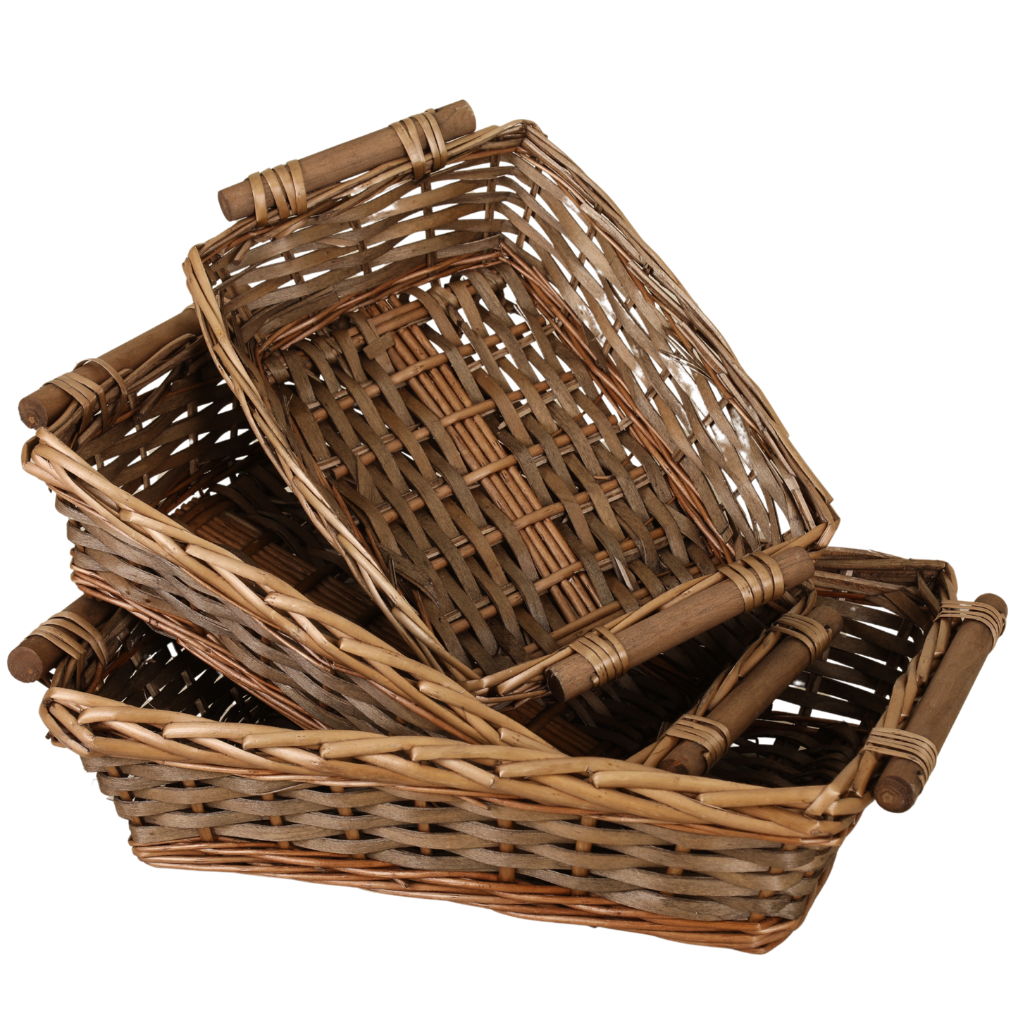 Corbeille Océane osier/bois marron rectangle 38x28x10cm