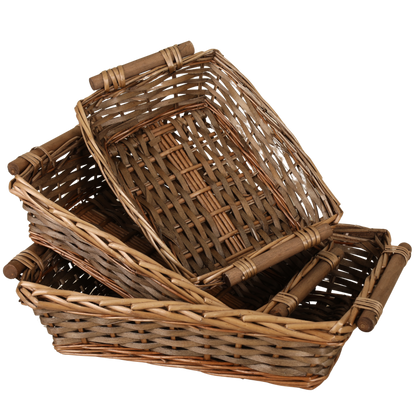 Corbeille Océane osier/bois marron rectangle 38x28x10cm