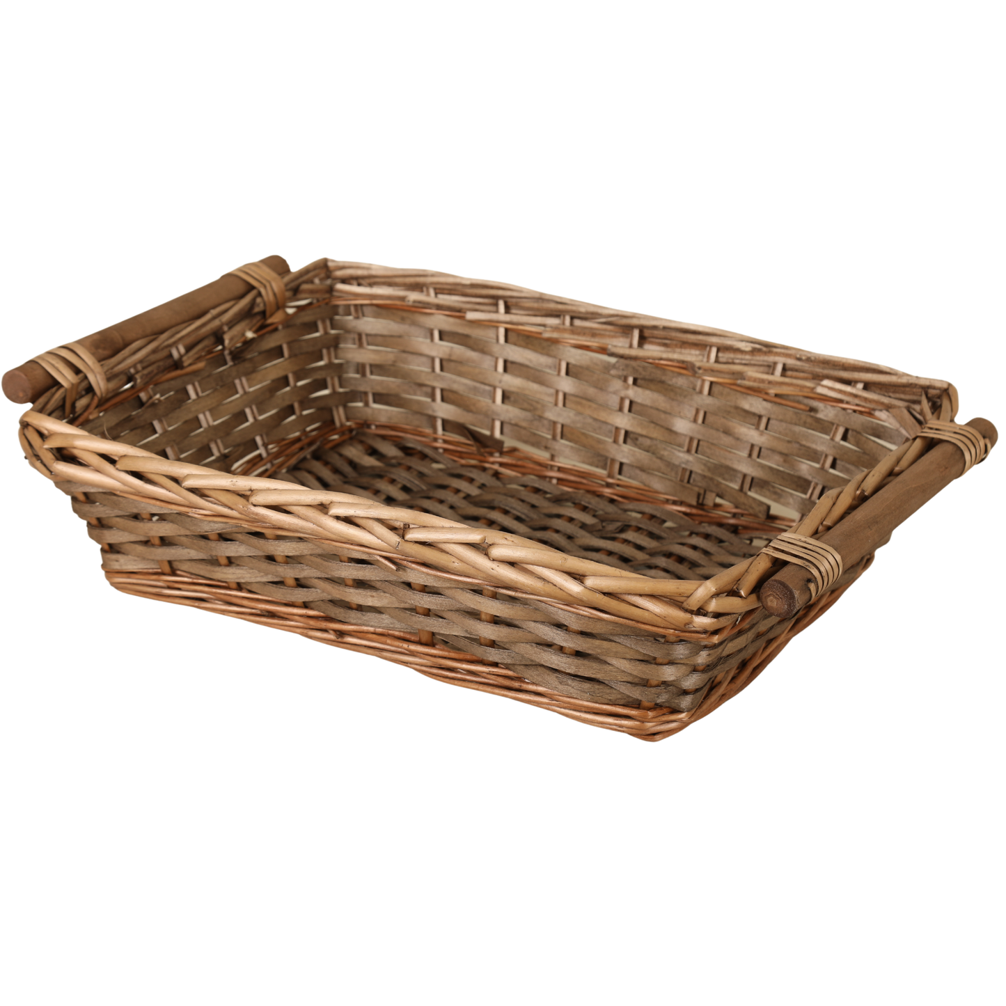 Corbeille Océane osier/bois marron rectangle 38x28x10cm