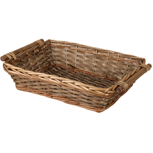 Corbeille Océane osier/bois marron rectangle 38x28x10cm