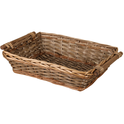Corbeille Océane osier/bois marron rectangle 38x28x10cm
