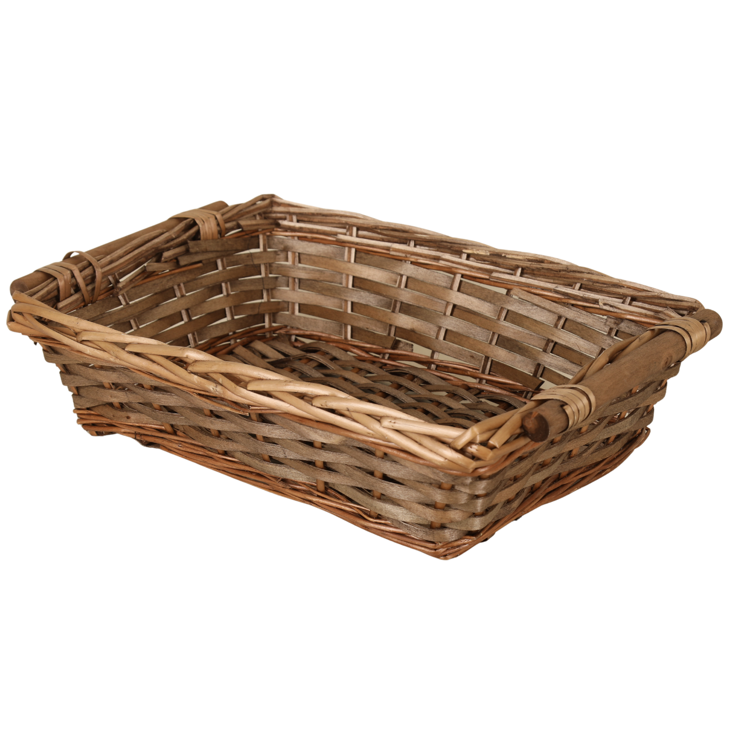 Corbeille Océane osier/bois marron rectangle 43x32x11cm