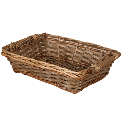 Corbeille Océane osier/bois marron rectangle 43x32x11cm