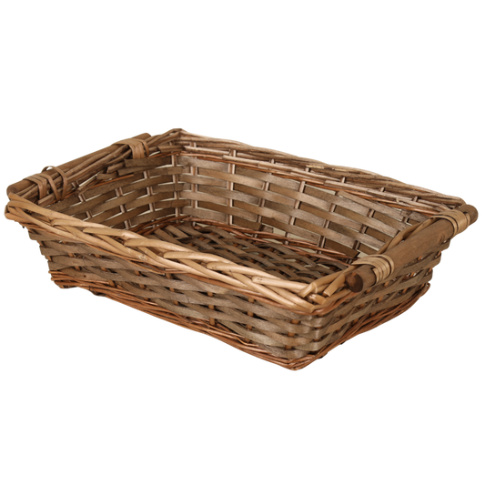 Corbeille Océane osier/bois marron rectangle 43x32x11cm