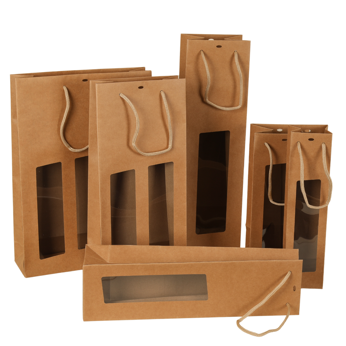 Sac Atlanta papier kraft 3 bouteilles fenêtres PVC