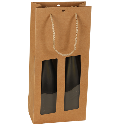 Sac Atlanta papier kraft 2 bouteilles fenêtres PVC