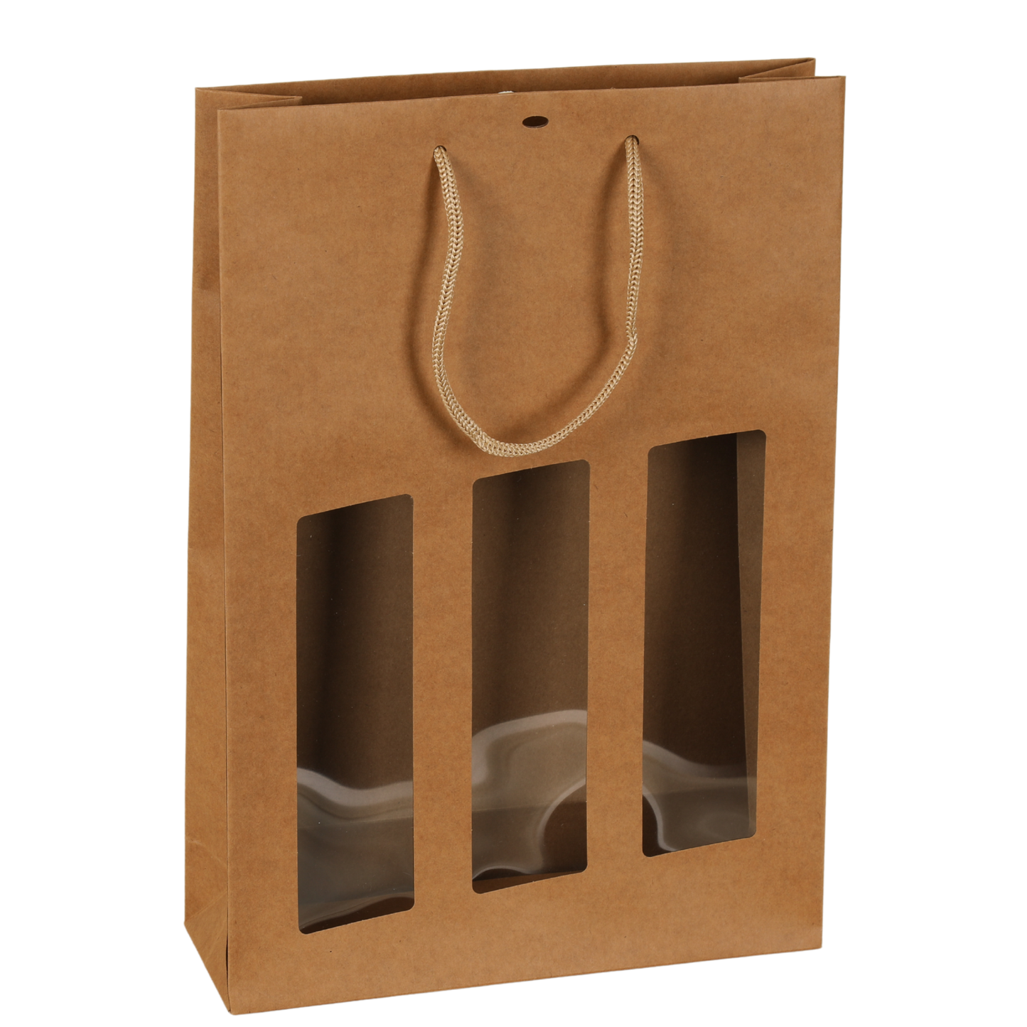 Sac Atlanta papier kraft 3 bouteilles fenêtres PVC