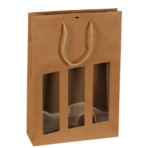 Sac Atlanta papier kraft 3 bouteilles fenêtres PVC