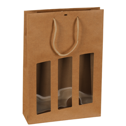Sac Atlanta papier kraft 3 bouteilles fenêtres PVC